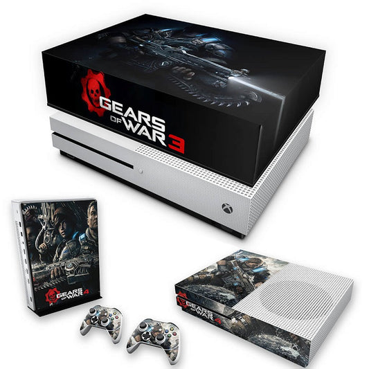 KIT Capa Anti Poeira e Skin Anti-Rage Xbox One S Slim - Gears of War 4