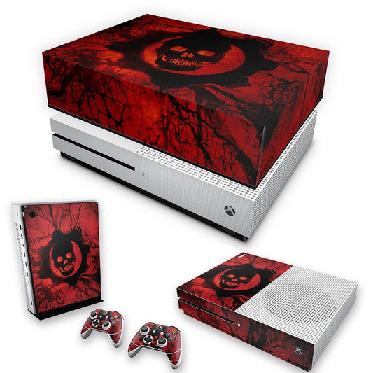 KIT Capa Anti Poeira e Skin Anti-Rage Xbox One S Slim - Gears of War - Skull