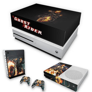 KIT Capa Anti Poeira e Skin Anti-Rage Xbox One S Slim - Ghost Rider - Motoqueiro Fantasma #A