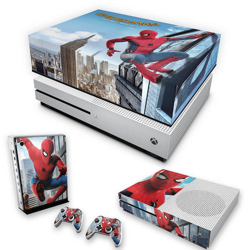 KIT Capa Anti Poeira e Skin Anti-Rage Xbox One S Slim - Homem Aranha - Spiderman Homecoming