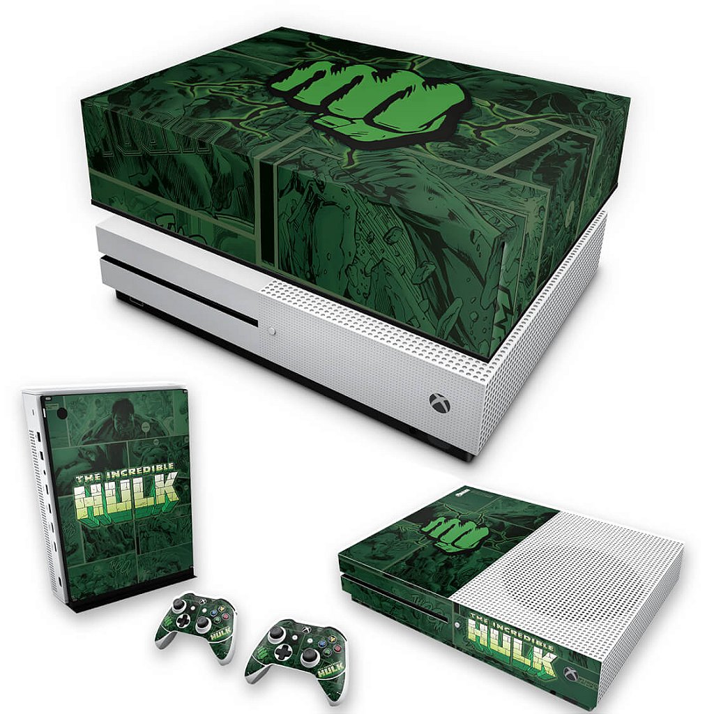KIT Capa Anti Poeira e Skin Anti-Rage Xbox One S Slim - Hulk Comics