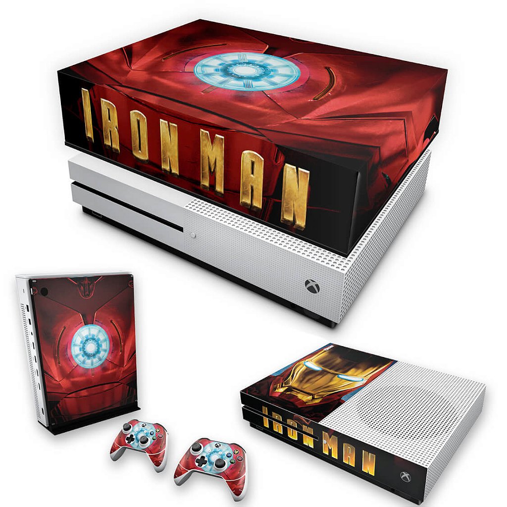 KIT Capa Anti Poeira e Skin Anti-Rage Xbox One S Slim - Iron Man - Homem de Ferro