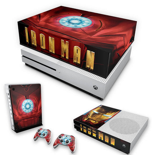 KIT Capa Anti Poeira e Skin Anti-Rage Xbox One S Slim - Iron Man - Homem de Ferro