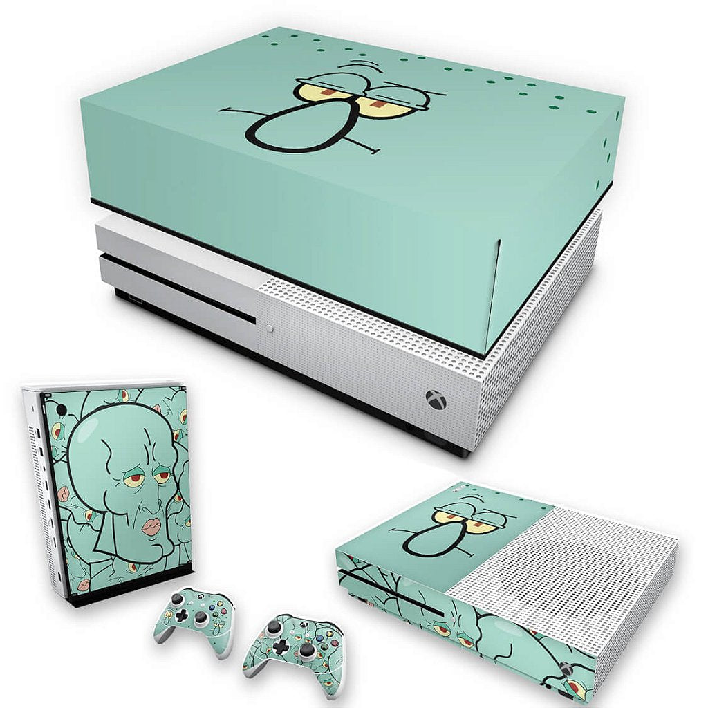 KIT Capa Anti Poeira e Skin Anti-Rage Xbox One S Slim - Lula Molusco Bob Esponja