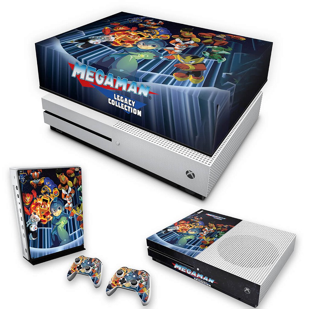 KIT Capa Anti Poeira e Skin Anti-Rage Xbox One S Slim - Megaman Legacy Collection