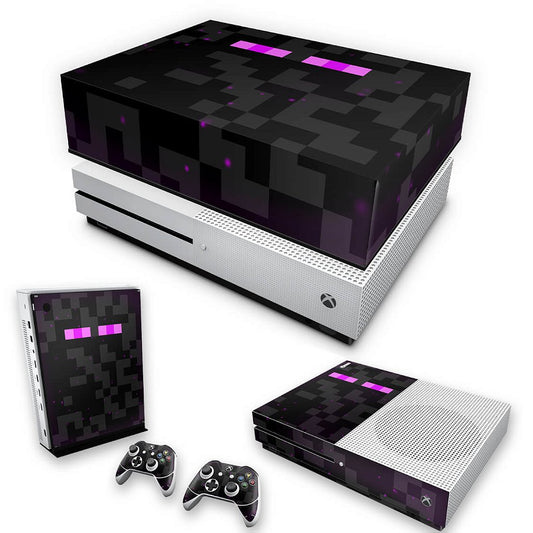 KIT Xbox One S Slim Skin Anti-Rage e Capa Anti Poeira - Minecraft Enderman