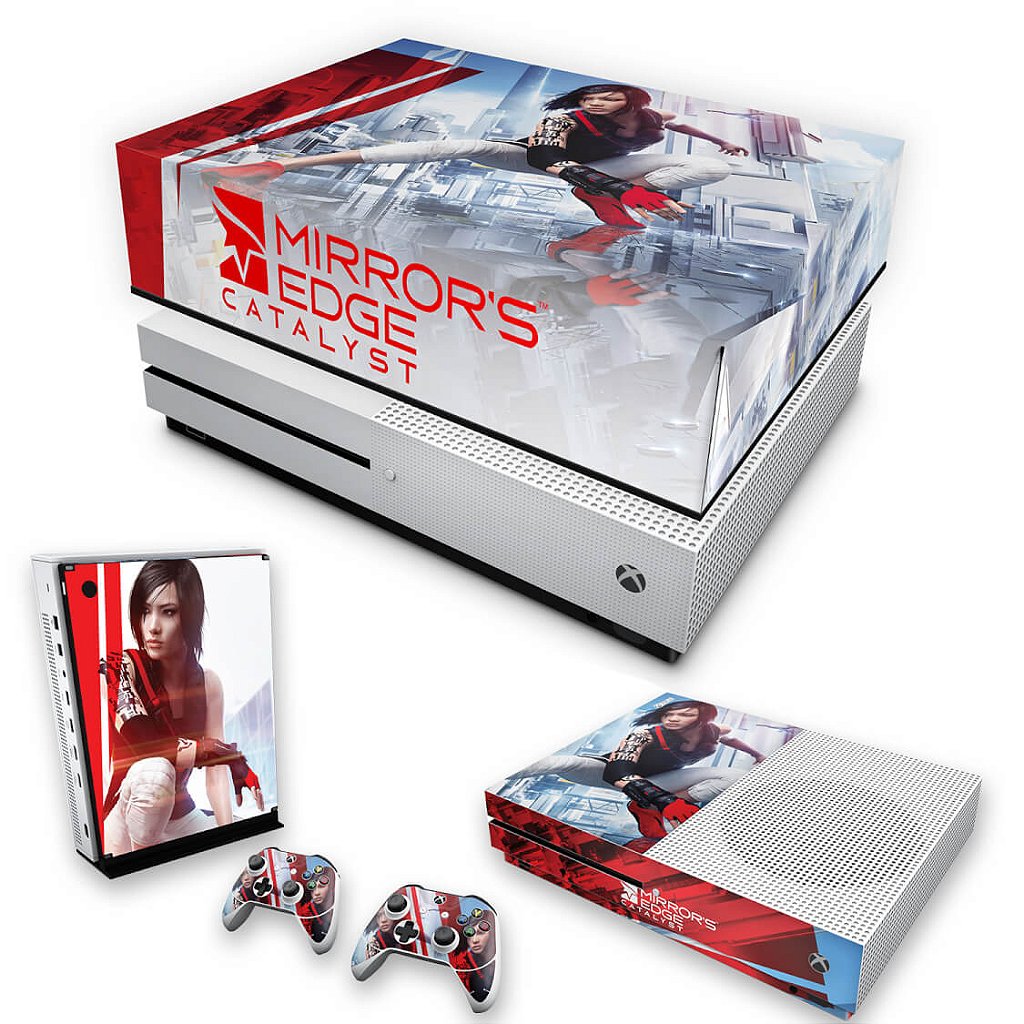 KIT Capa Anti Poeira e Skin Anti-Rage Xbox One S Slim - Mirror's Edge Catalyst