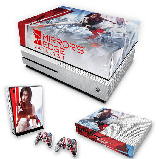 KIT Capa Anti Poeira e Skin Anti-Rage Xbox One S Slim - Mirror's Edge Catalyst