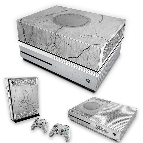 KIT Capa Anti Poeira e Skin Anti-Rage Xbox One S Slim - Mjolnir Thor Amor e Trovão