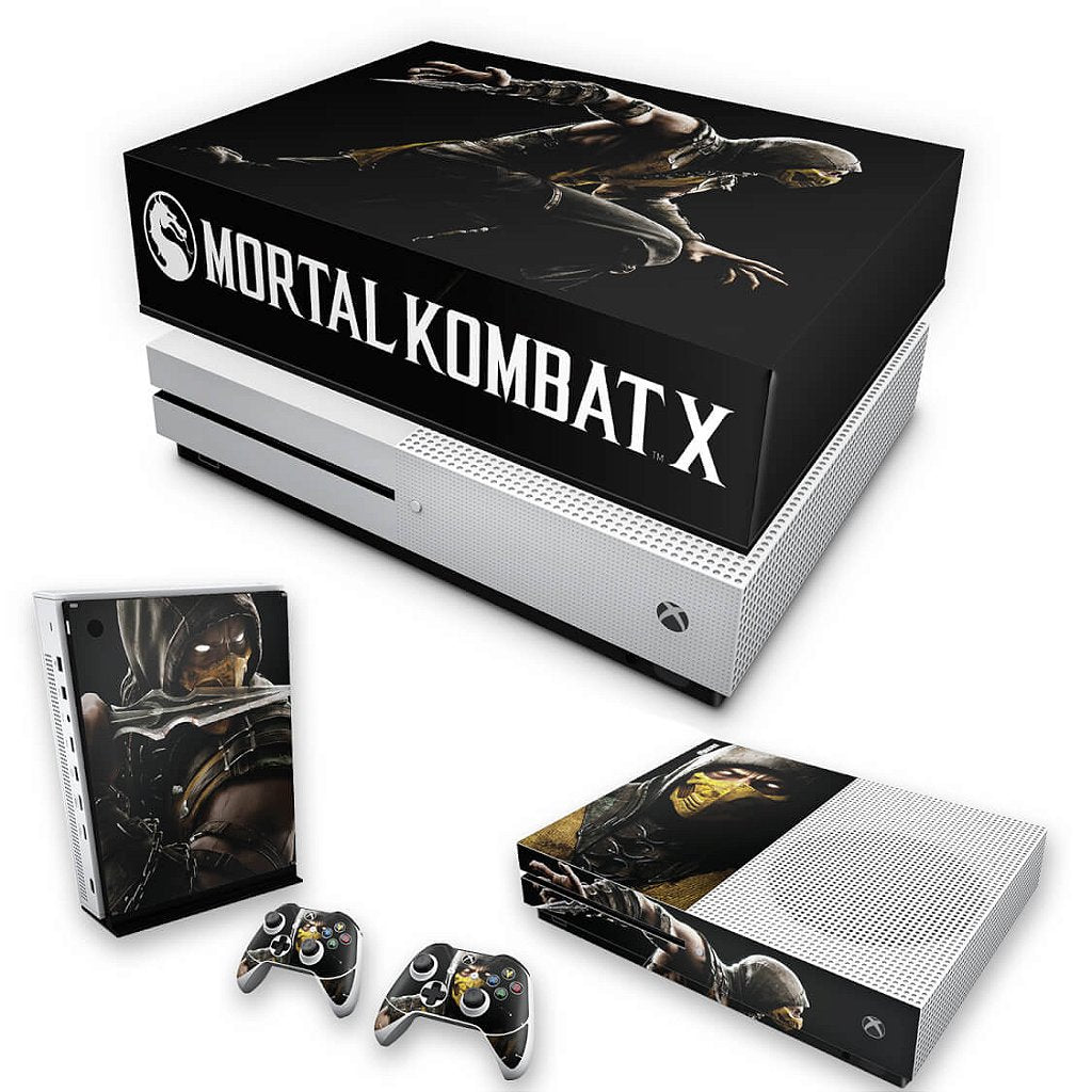 KIT Capa Anti Poeira e Skin Anti-Rage Xbox One S Slim - Mortal Kombat X