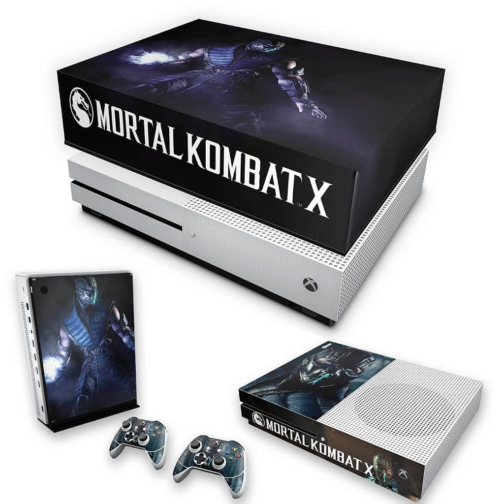 KIT Capa Anti Poeira e Skin Anti-Rage Xbox One S Slim - Mortal Kombat X - Subzero