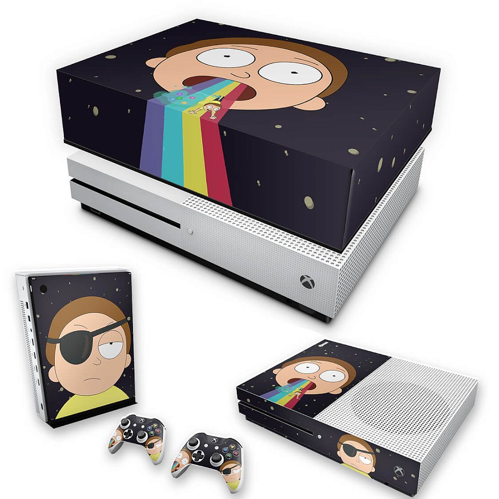 KIT Capa Anti Poeira e Skin Anti-Rage Xbox One S Slim - Morty Rick and Morty