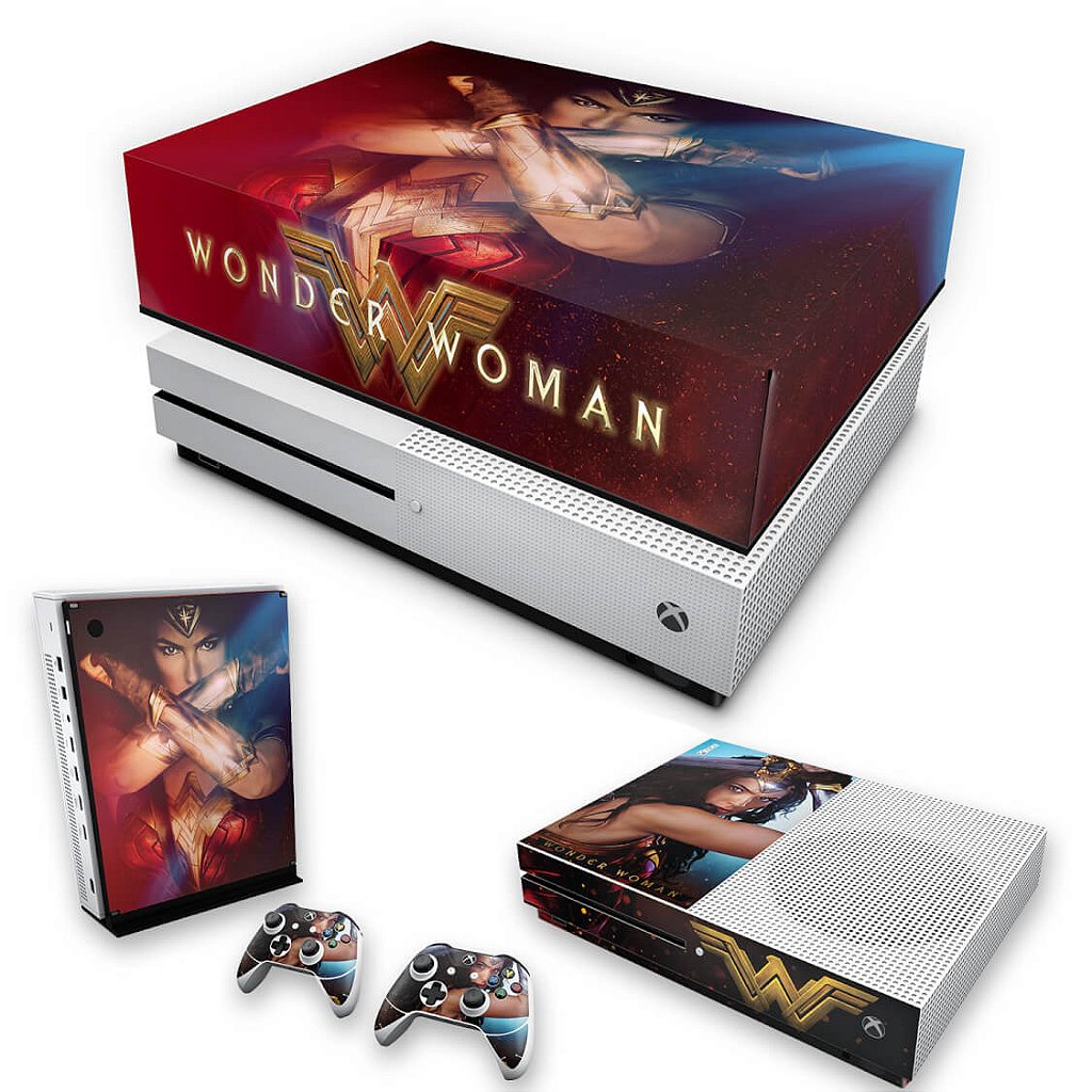 KIT Capa Anti Poeira e Skin Anti-Rage Xbox One S Slim - Mulher Maravilha