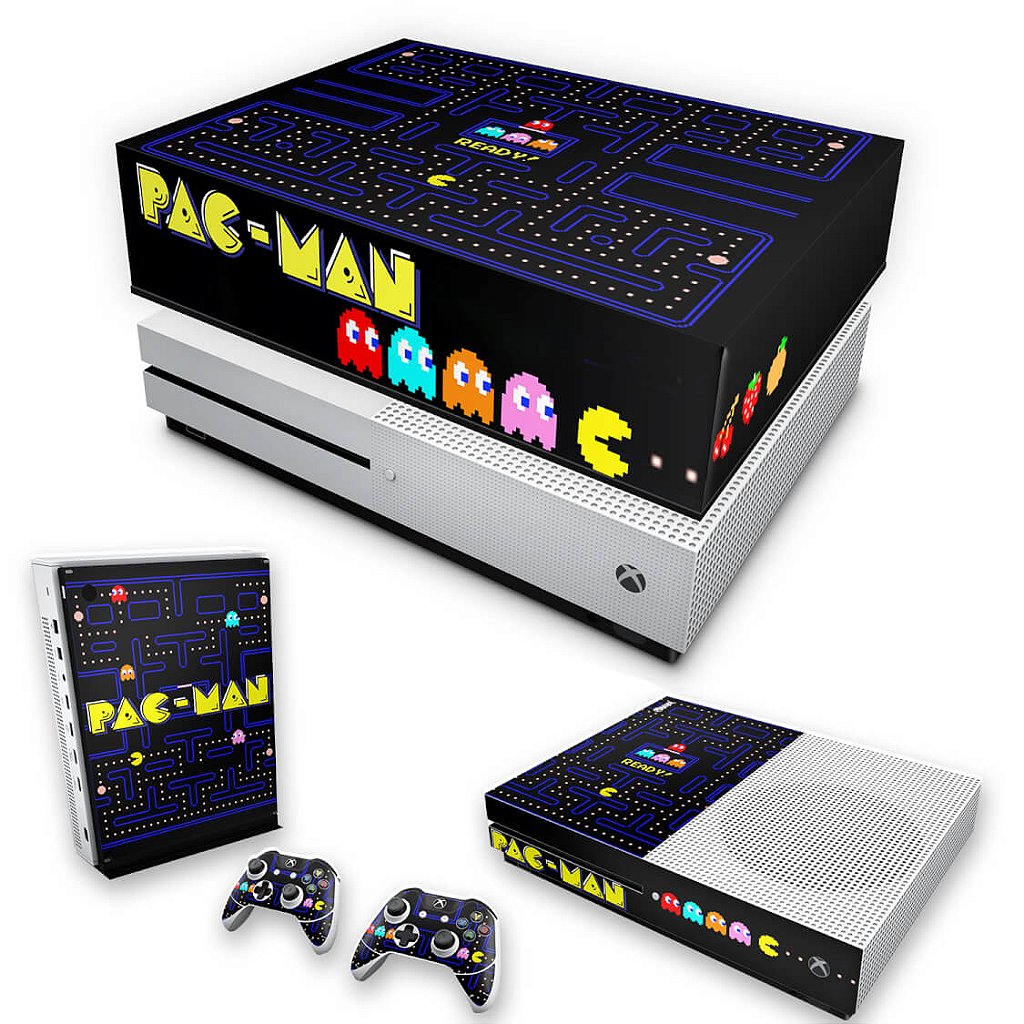 KIT Capa Anti Poeira e Skin Anti-Rage Xbox One S Slim - Pac Man