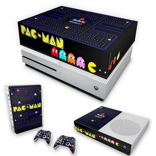 KIT Capa Anti Poeira e Skin Anti-Rage Xbox One S Slim - Pac Man