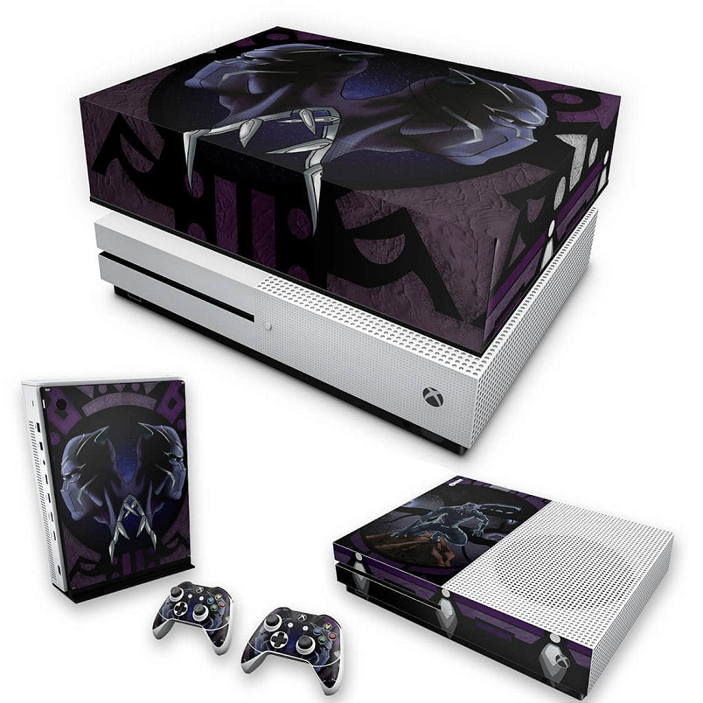 KIT Capa Anti Poeira e Skin Anti-Rage Xbox One S Slim - Pantera Negra