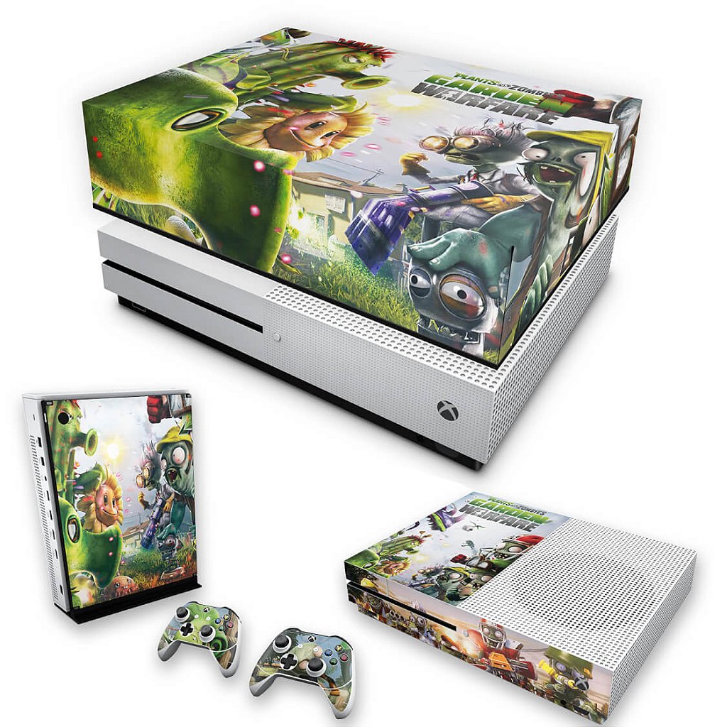 KIT Capa Anti Poeira e Skin Anti-Rage Xbox One S Slim - Plants Vs Zombies Garden Warfare