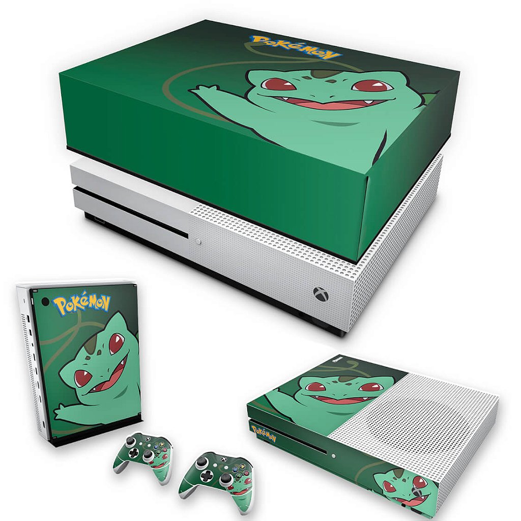 KIT Capa Anti Poeira e Skin Anti-Rage Xbox One S Slim - Pokemon Bulbasaur