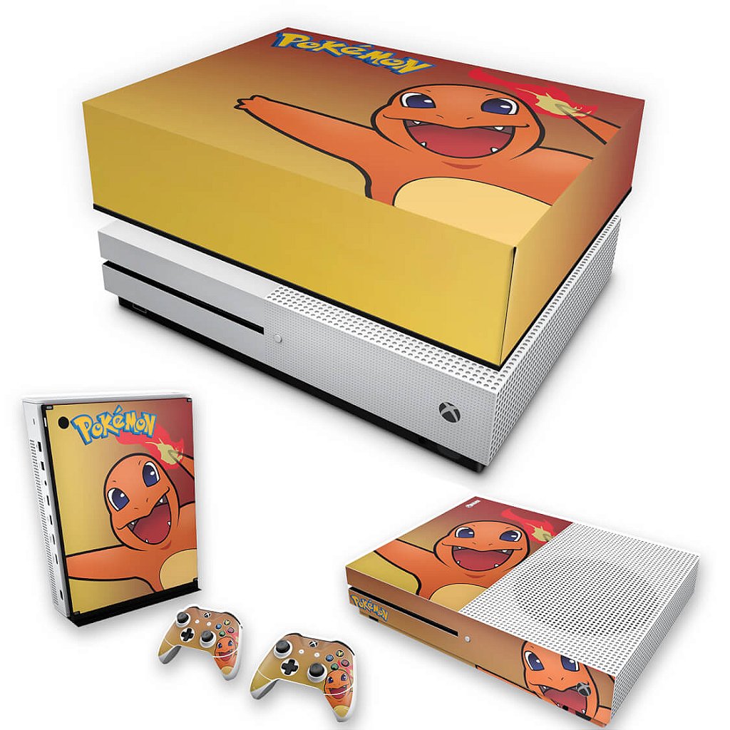 KIT Capa Anti Poeira e Skin Anti-Rage Xbox One S Slim - Pokemon Charmander
