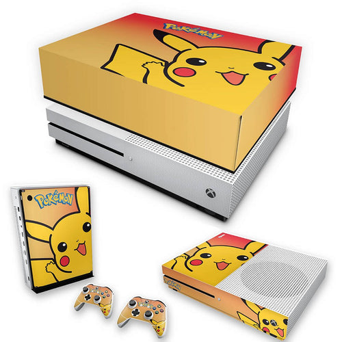 KIT Capa Anti Poeira e Skin Anti-Rage Xbox One S Slim - Pokemon Pikachu