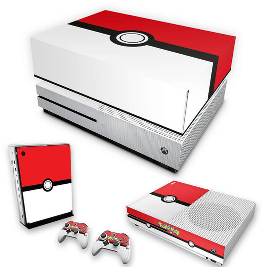 KIT Xbox One S Slim Skin Anti-Rage e Capa Anti Poeira - Pokemon Pokebola