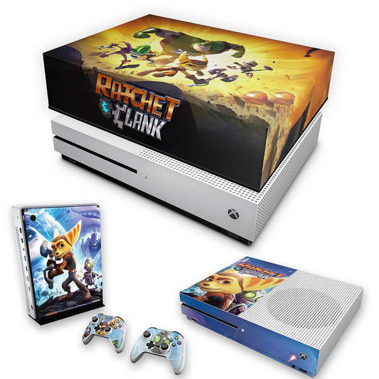 KIT Capa Anti Poeira e Skin Anti-Rage Xbox One S Slim - Ratchet and Clank