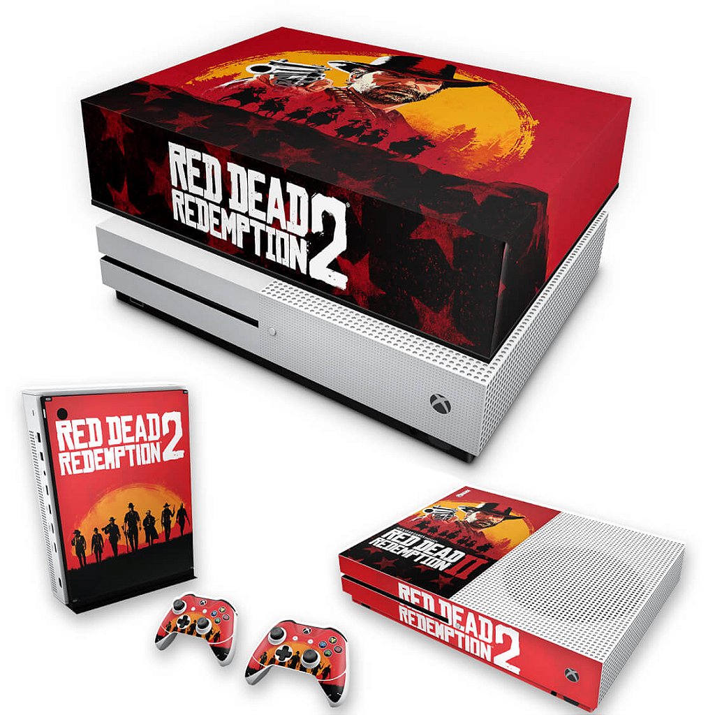 KIT Capa Anti Poeira e Skin Anti-Rage Xbox One S Slim - Red Dead Redemption 2