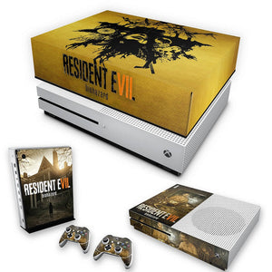 KIT Capa Anti Poeira e Skin Anti-Rage Xbox One S Slim - Resident Evil 7: Biohazard