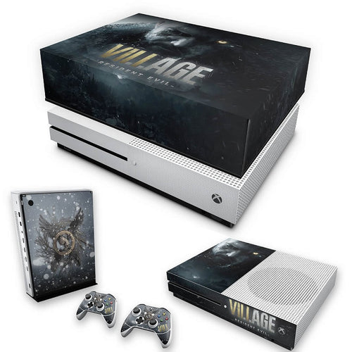 KIT Capa Anti Poeira e Skin Anti-Rage Xbox One S Slim - Resident Evil Village