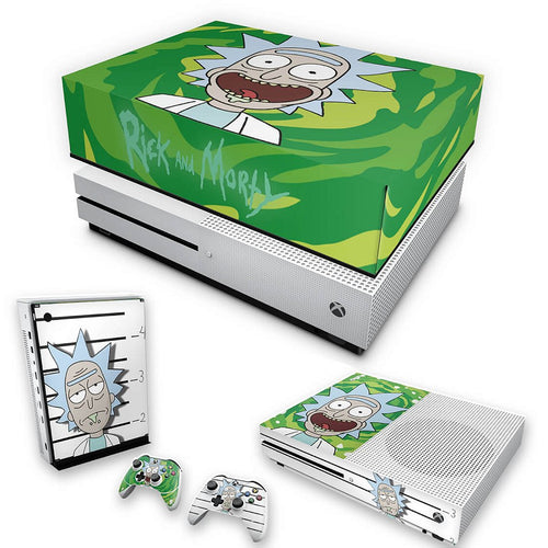 KIT Capa Anti Poeira e Skin Anti-Rage Xbox One S Slim - Rick Rick and Morty
