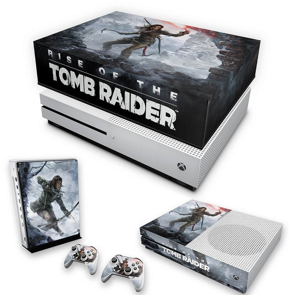 KIT Capa Anti Poeira e Skin Anti-Rage Xbox One S Slim - Rise of the Tomb Raider