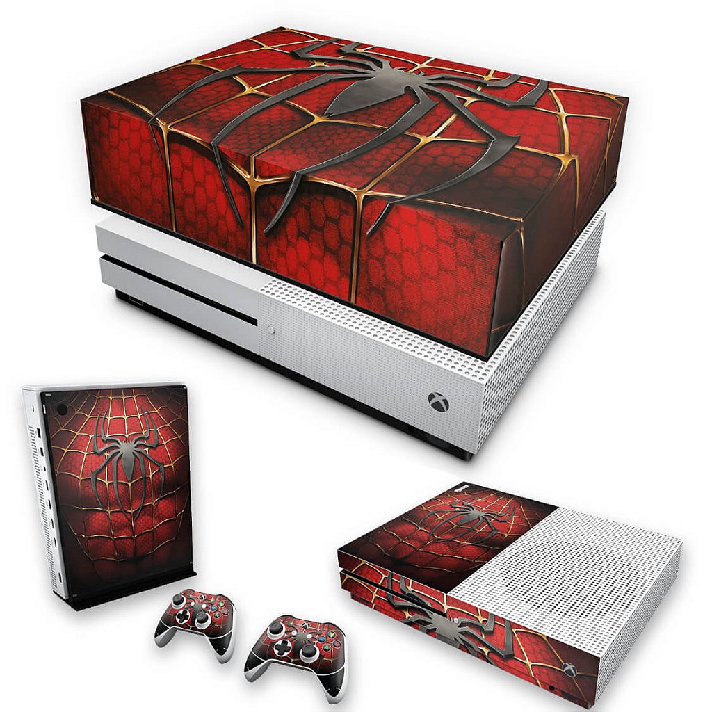 KIT Capa Anti Poeira e Skin Anti-Rage Xbox One S Slim - Spider Man - Homem Aranha