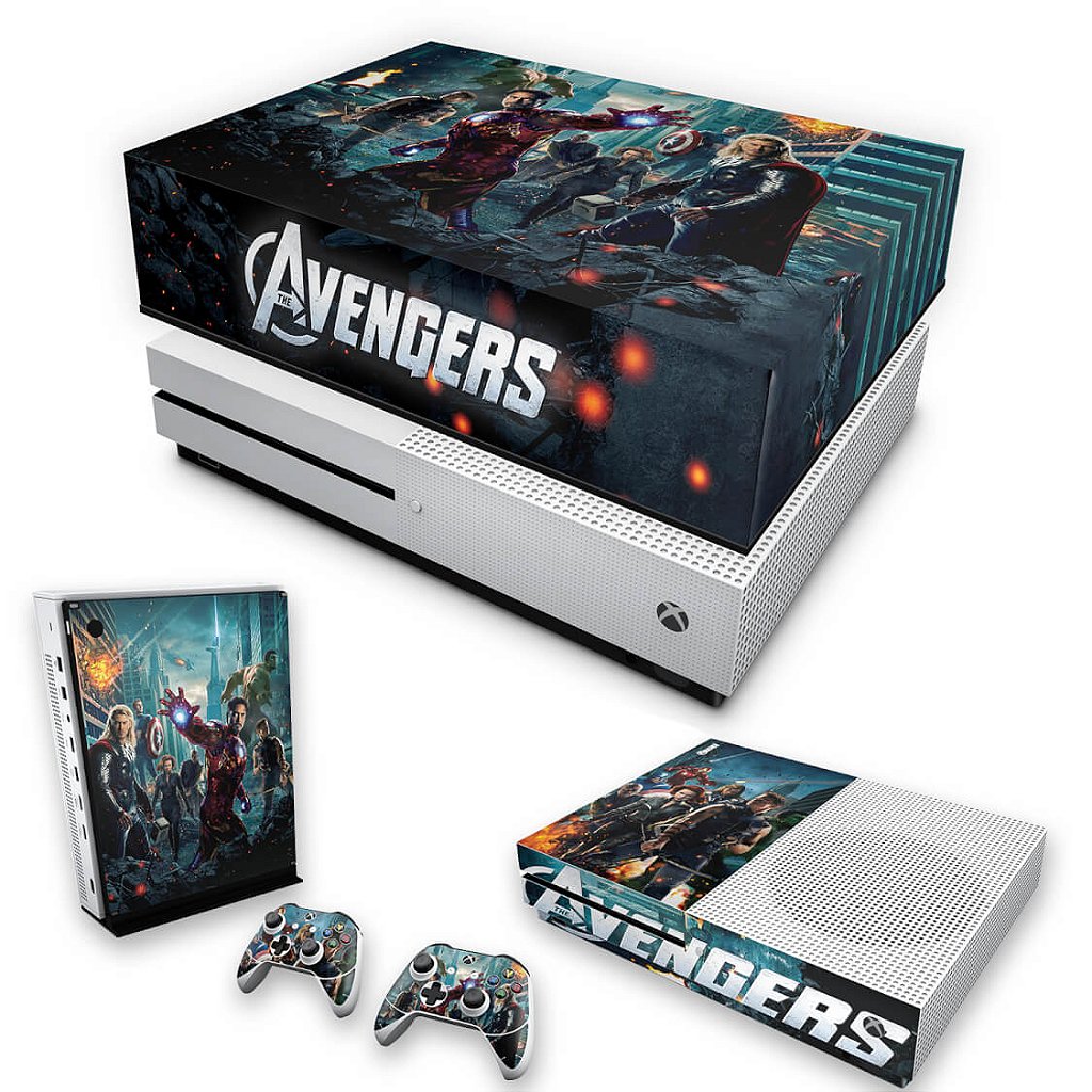 KIT Capa Anti Poeira e Skin Anti-Rage Xbox One S Slim - The Avengers - Os Vingadores