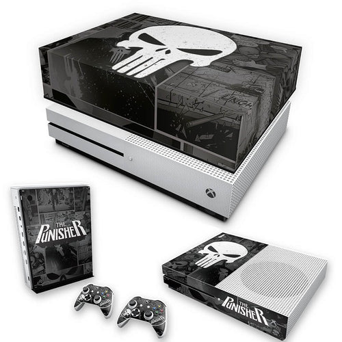 KIT Capa Anti Poeira e Skin Anti-Rage Xbox One S Slim - The Punisher Justiceiro Comics