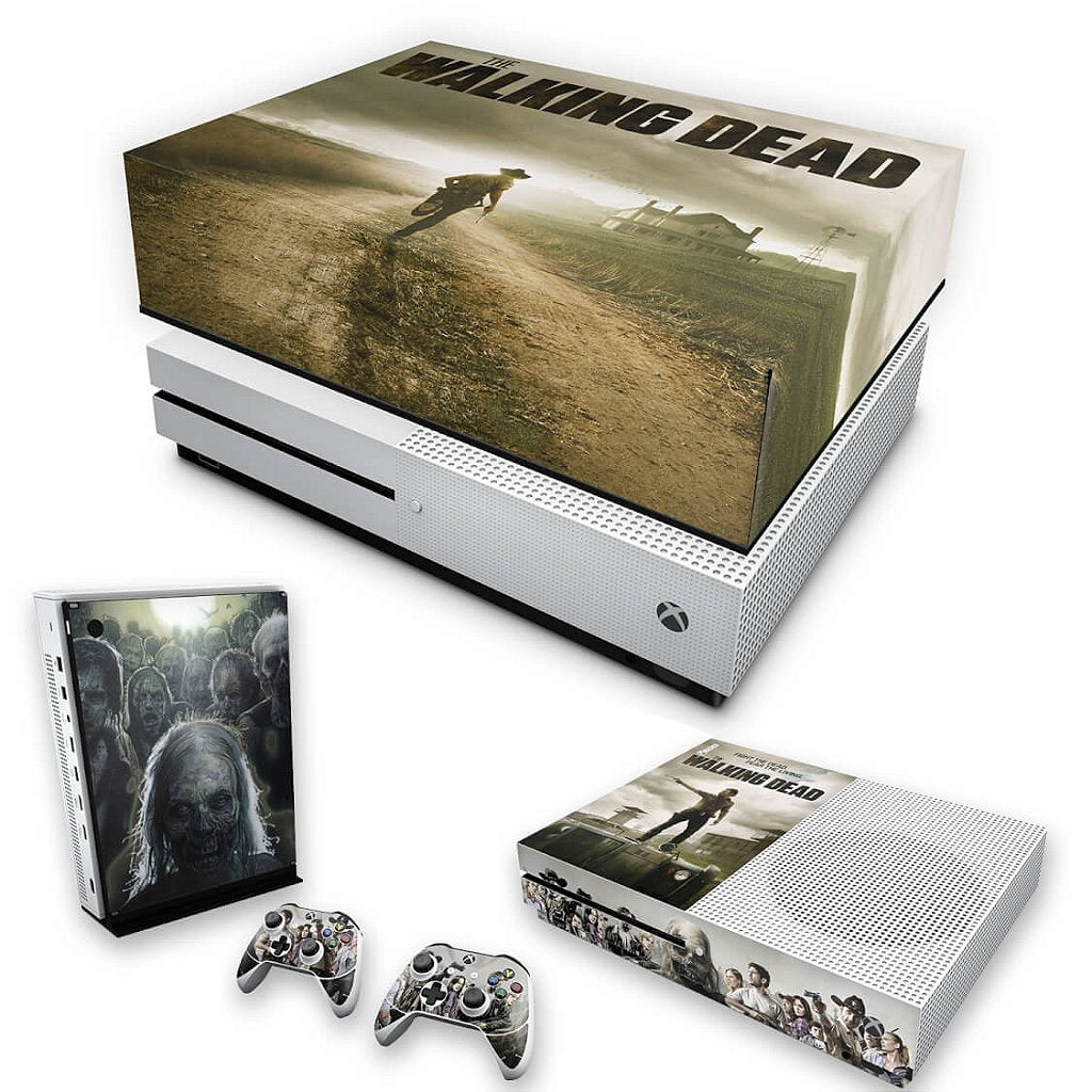 KIT Capa Anti Poeira e Skin Anti-Rage Xbox One S Slim - The Walking Dead