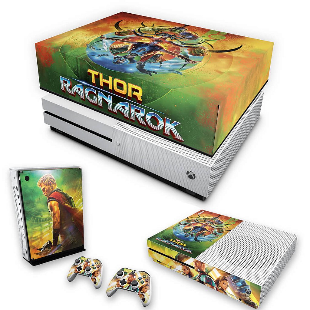 KIT Capa Anti Poeira e Skin Anti-Rage Xbox One S Slim - Thor Ragnarok