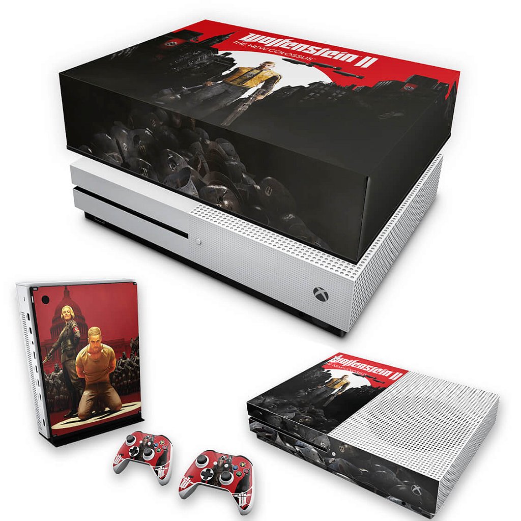 KIT Capa Anti Poeira e Skin Anti-Rage Xbox One S Slim - Wolfenstein 2 New Order