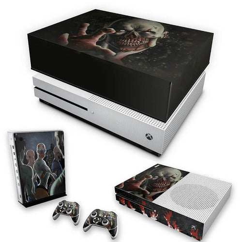 KIT Capa Anti Poeira e Skin Anti-Rage Xbox One S Slim - Zombie Zumbi The Walking