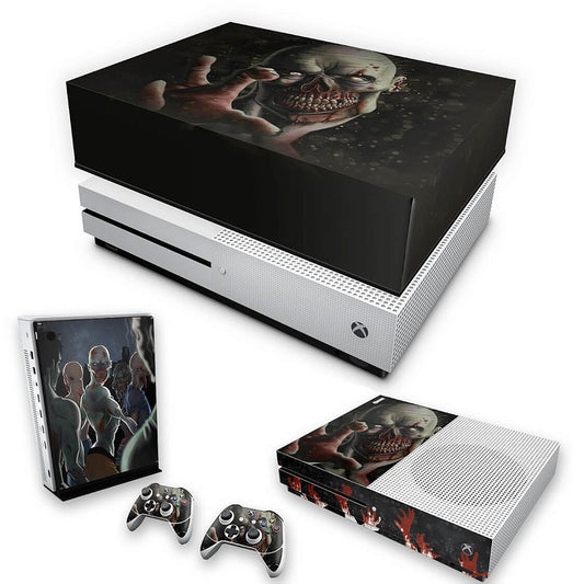 KIT Xbox One S Slim Skin Anti-Rage e Capa Anti Poeira - Zombie Zumbi The Walking