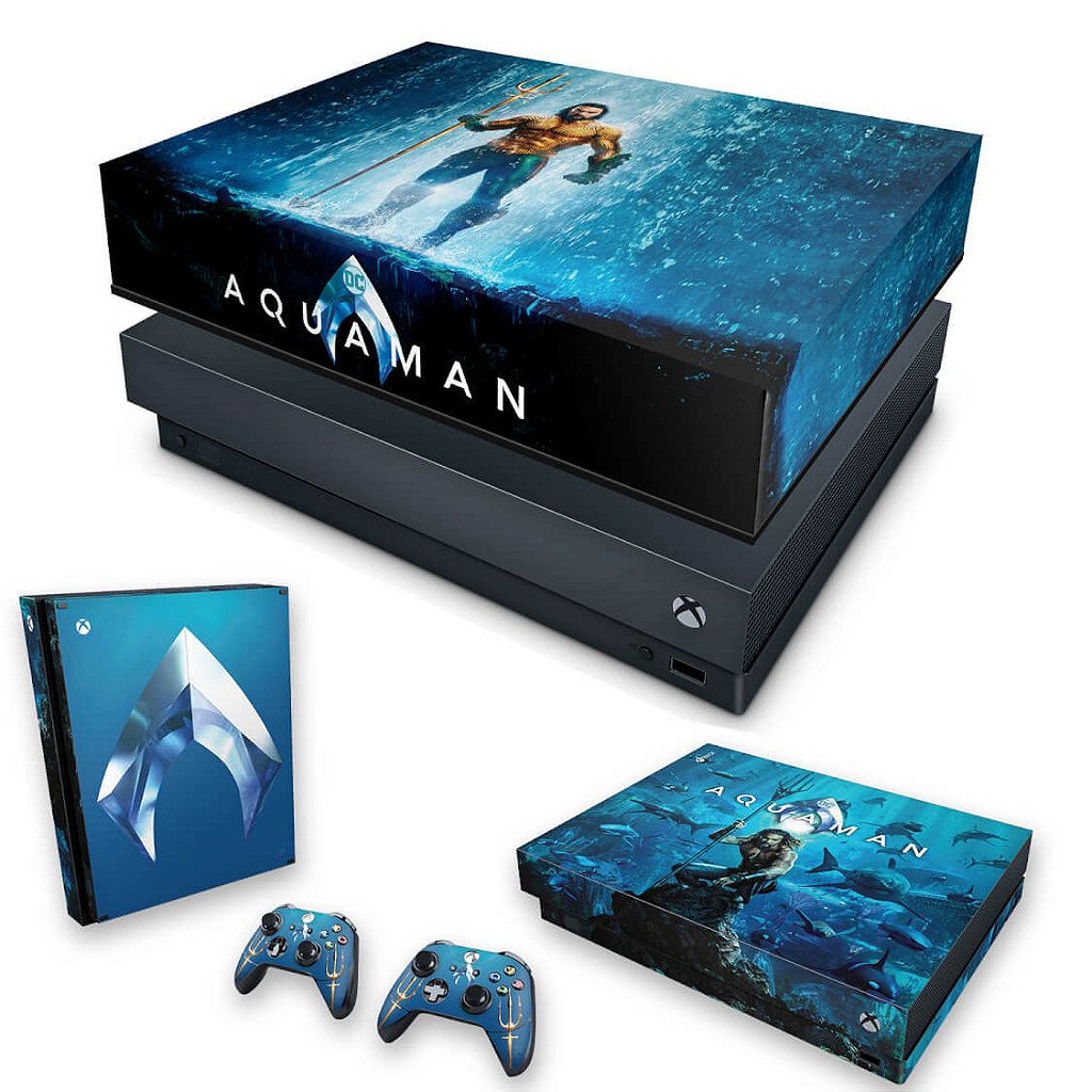 KIT Capa Anti Poeira e Skin Anti-Rage Xbox One X - Aquaman