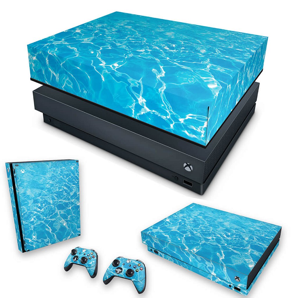 KIT Capa Anti Poeira e Skin Anti-Rage Xbox One X - Aquático Água