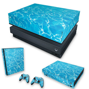 KIT Capa Anti Poeira e Skin Anti-Rage Xbox One X - Aquático Água