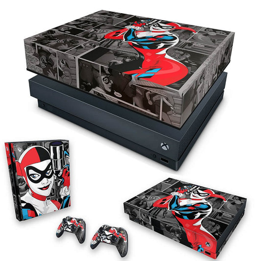 KIT Capa Anti Poeira e Skin Anti-Rage Xbox One X - Arlequina Harley Quinn #A