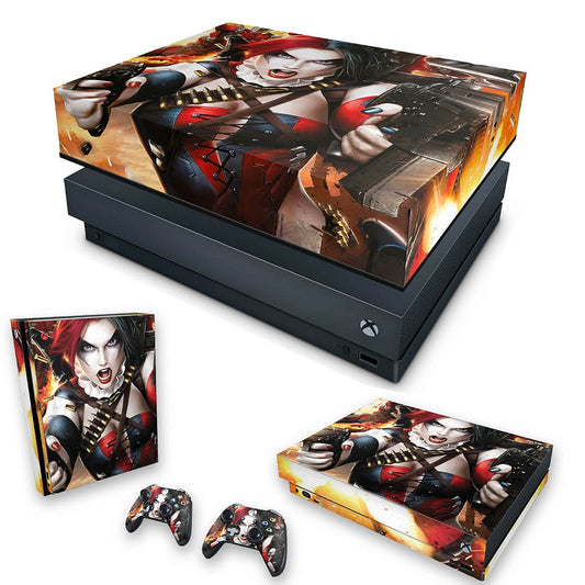 KIT Capa Anti Poeira e Skin Anti-Rage Xbox One X - Arlequina Harley Quinn #B