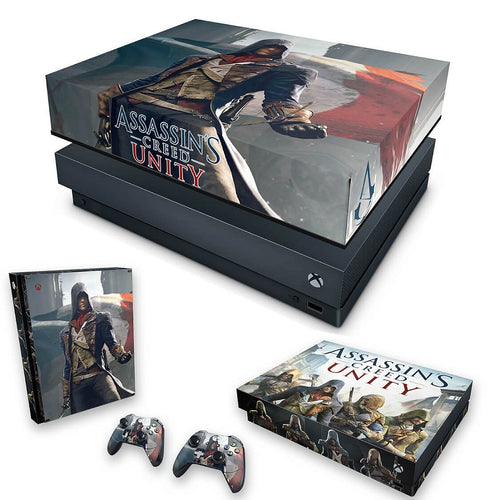 KIT Capa Anti Poeira e Skin Anti-Rage Xbox One X - Assassin's Creed Unity