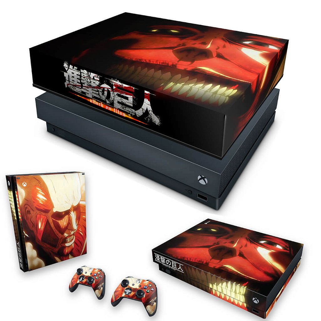 KIT Capa Anti Poeira e Skin Anti-Rage Xbox One X - Attack on Titan #B