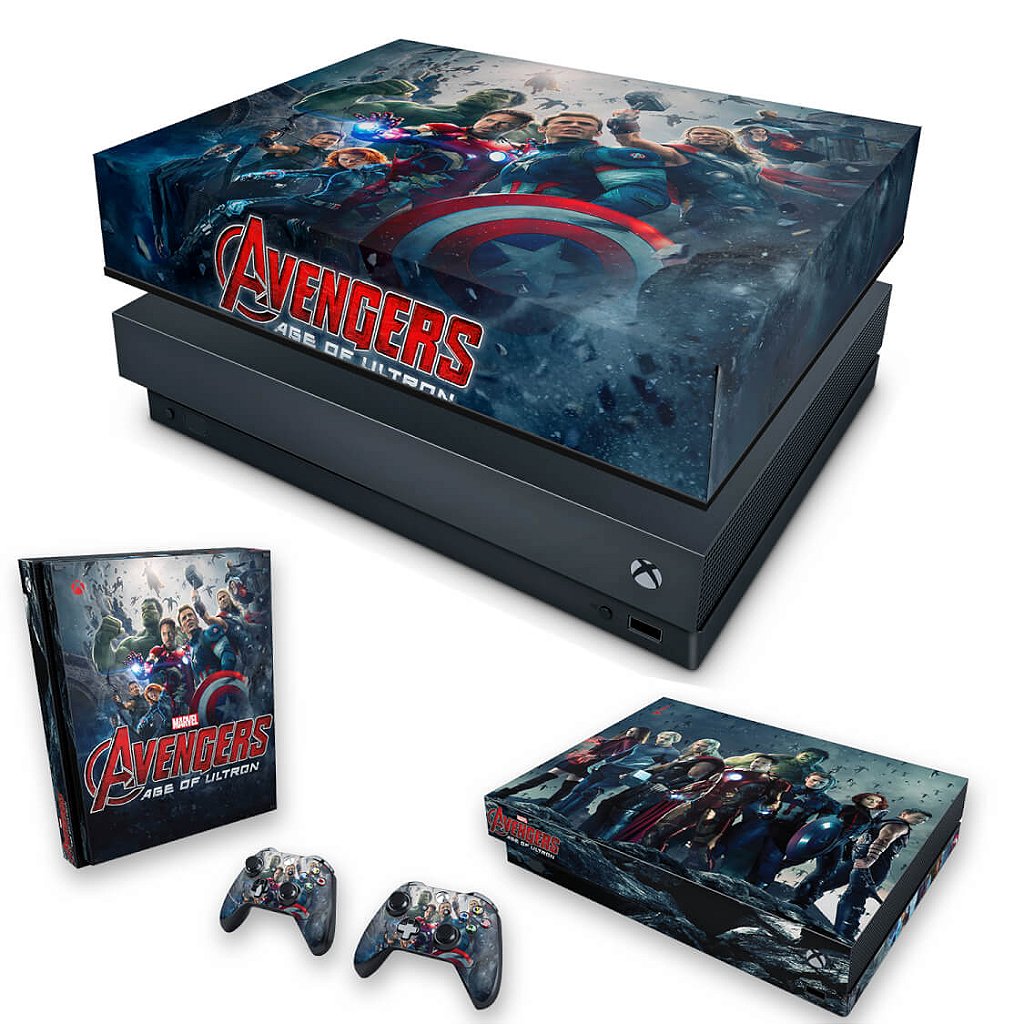 KIT Capa Anti Poeira e Skin Anti-Rage Xbox One X - Avengers - Age of Ultron