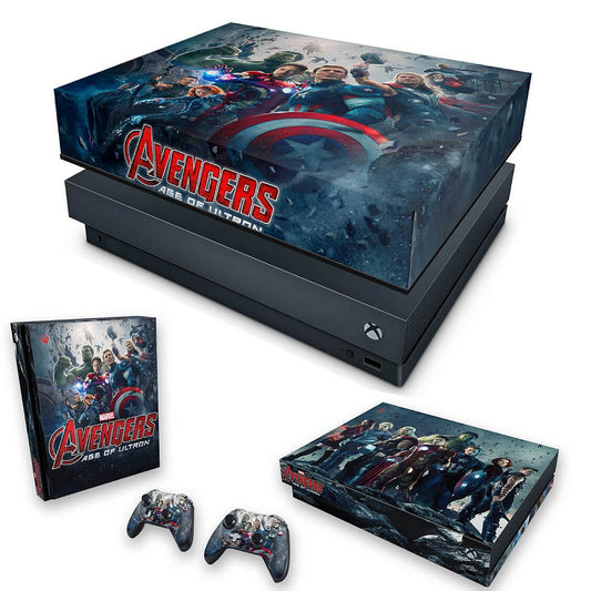 KIT Capa Anti Poeira e Skin Anti-Rage Xbox One X - Avengers - Age of Ultron