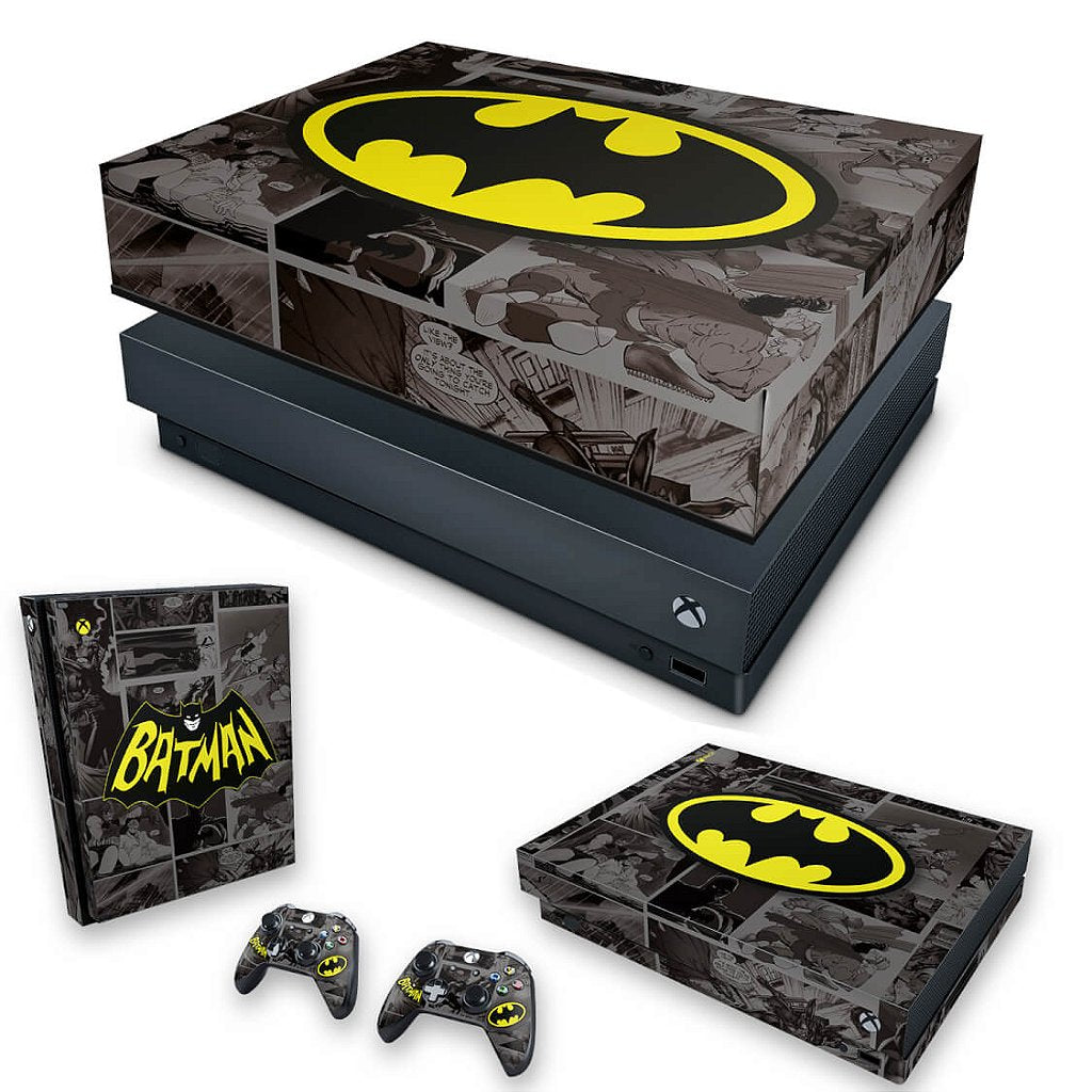 KIT Capa Anti Poeira e Skin Anti-Rage Xbox One X - Batman Comics