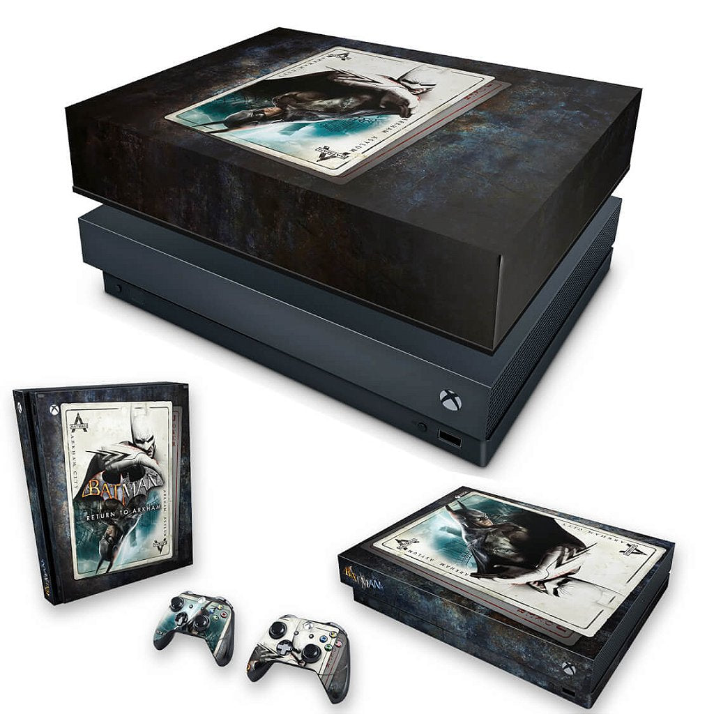 KIT Capa Anti Poeira e Skin Anti-Rage Xbox One X - Batman Return to Arkham
